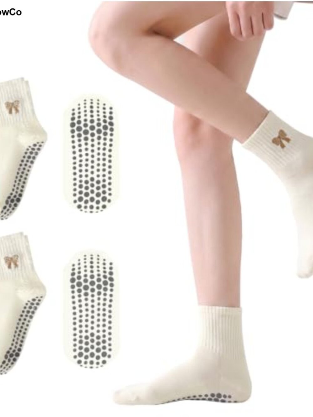 Grippy Non Slip Yoga Pilates Socks with Bow Embroidery